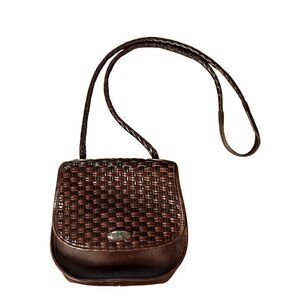 Vintage Brighton Purse Brown Leather Weaved Crossbody Shoulder Handbag Classic